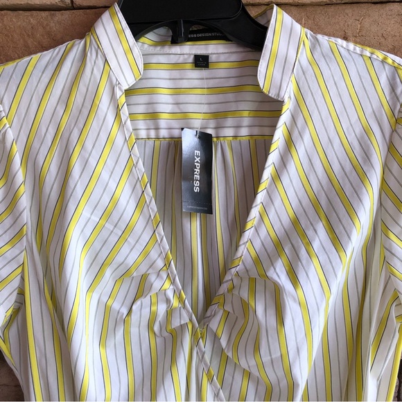 Express white yellow stripe cap short sleeve blouse NWT Large - Picture 7 of 14